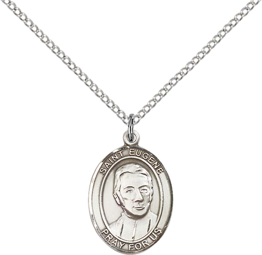 Sterling Silver St. Eugene de Mazenod Pendant with 18 inch Sterling Silver Light Curb Chain - Medium