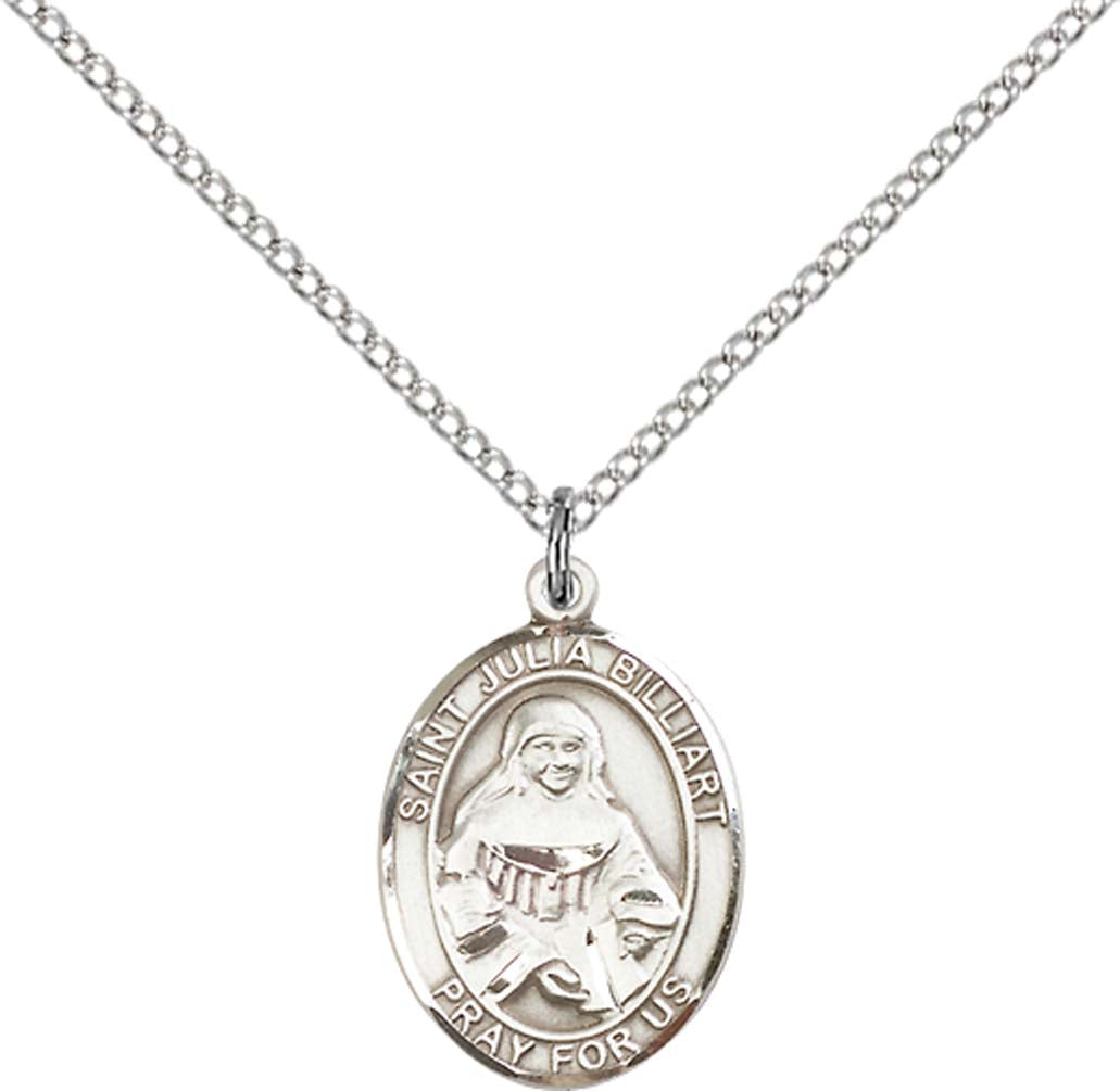 Sterling Silver St. Julia Billiart Pendant with 18 inch Sterling Silver Light Curb Chain - Medium
