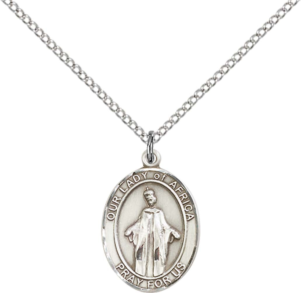 Sterling Silver O/L of Africa Pendant with 18 inch Sterling Silver Light Curb Chain - Medium