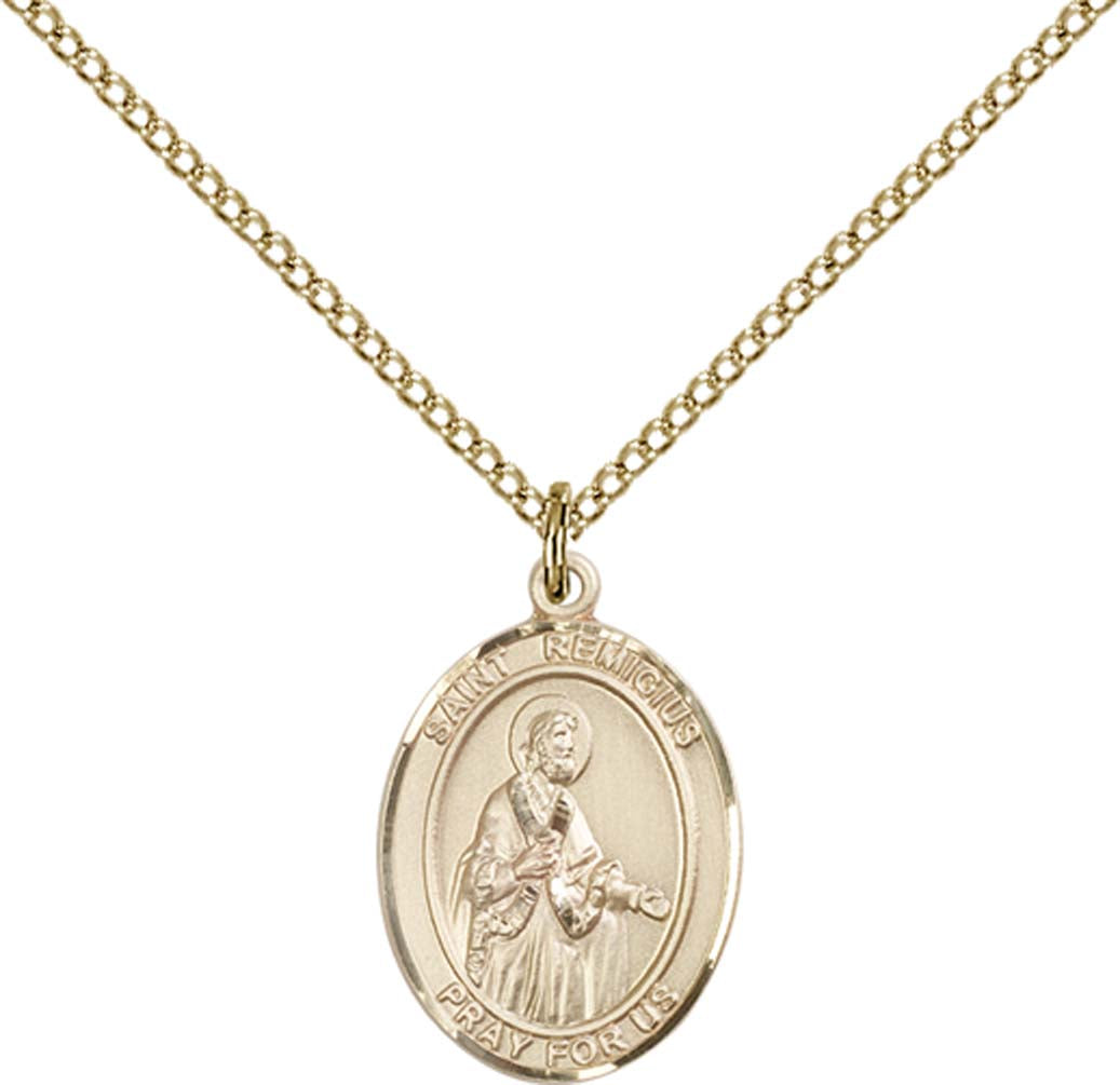 14kt Gold Filled St. Remigius of Reims Pendant with 18 inch Gold Filled Light Curb Chain