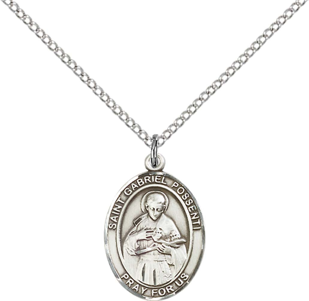 Sterling Silver St. Gabriel Possenti Pendant with 18 inch Sterling Silver Light Curb Chain - Medium