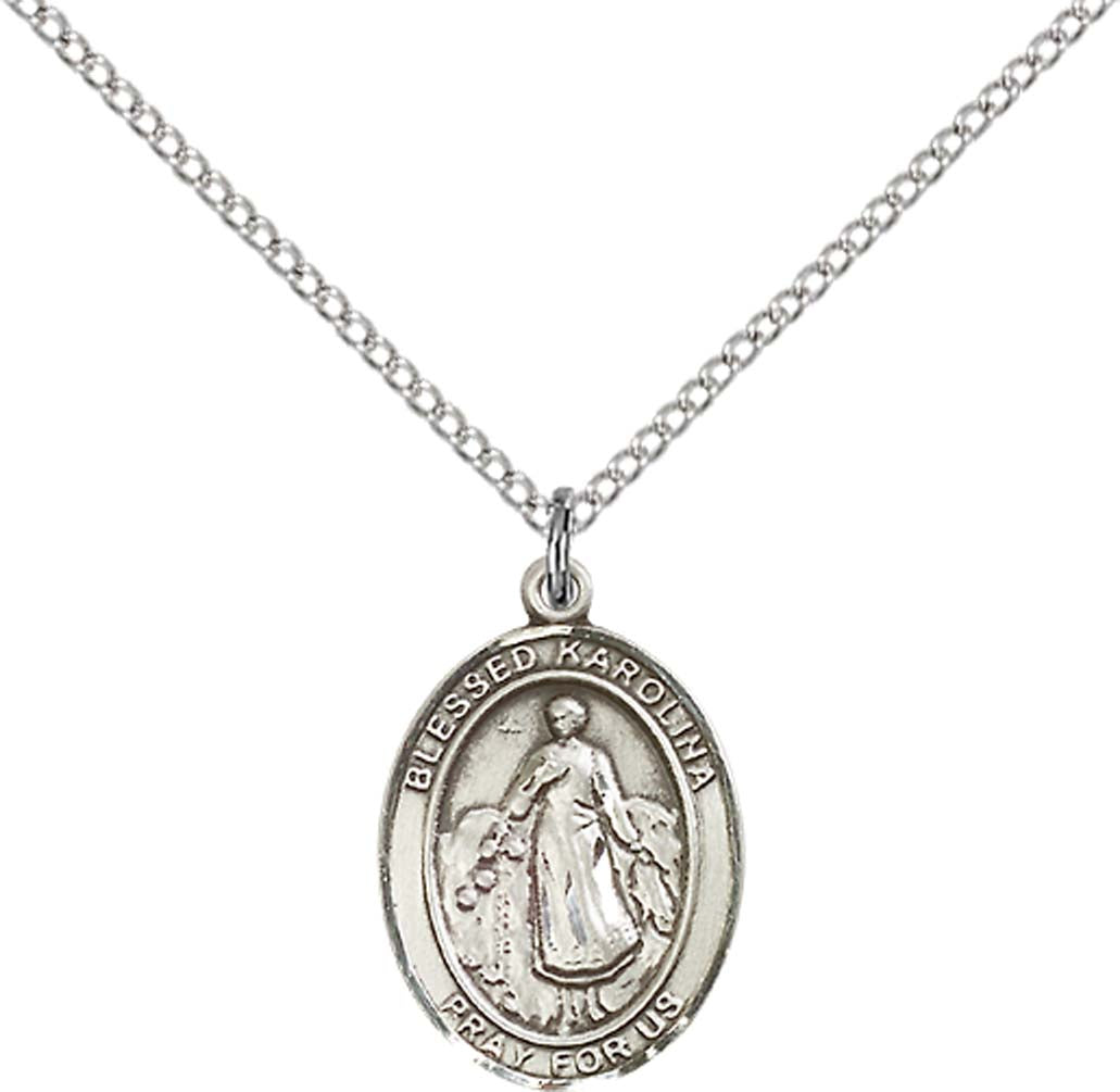 Sterling Silver Blessed Karolina Kozkowna Pendant with 18 inch Sterling Silver Light Curb Chain - Medium