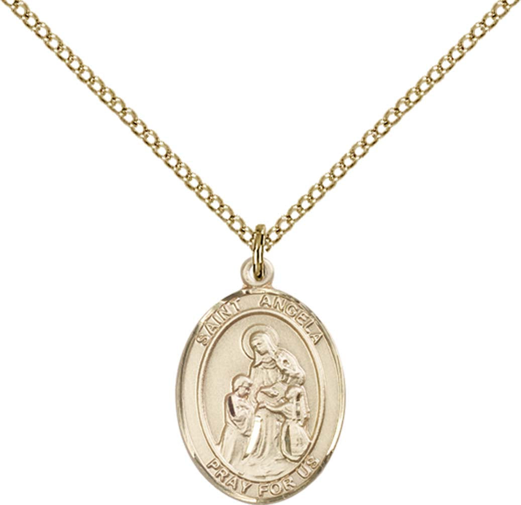 14kt Gold Filled St. Angela Merici Pendant with 18 inch Gold Filled Light Curb Chain - Medium
