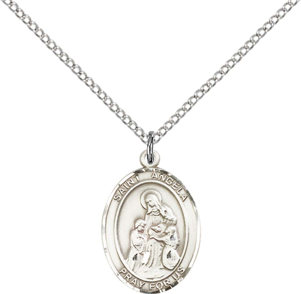 Sterling Silver St. Angela Merici Pendant with 18 inch Sterling Silver Light Curb Chain - Medium