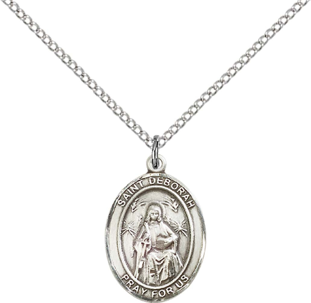 Sterling Silver St. Deborah Pendant with 18 inch Sterling Silver Light Curb Chain - Medium