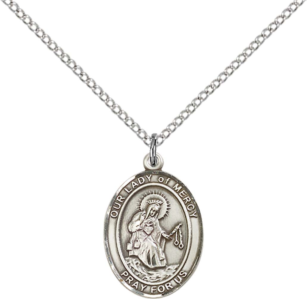 Sterling Silver O/L of Mercy Pendant with 18 inch Sterling Silver Light Curb Chain - Medium