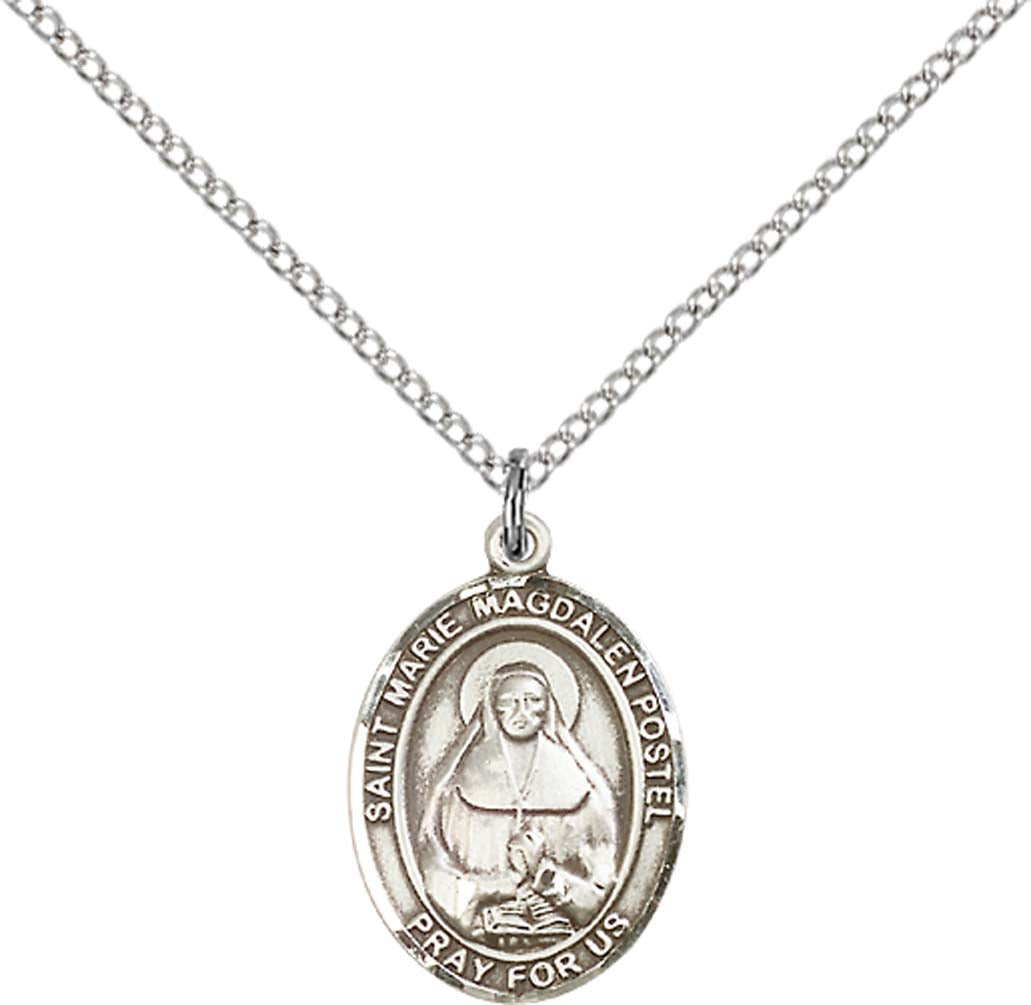 Sterling Silver Marie Magdalen Postel Pendant with 18 inch Sterling Silver Light Curb Chain - Medium