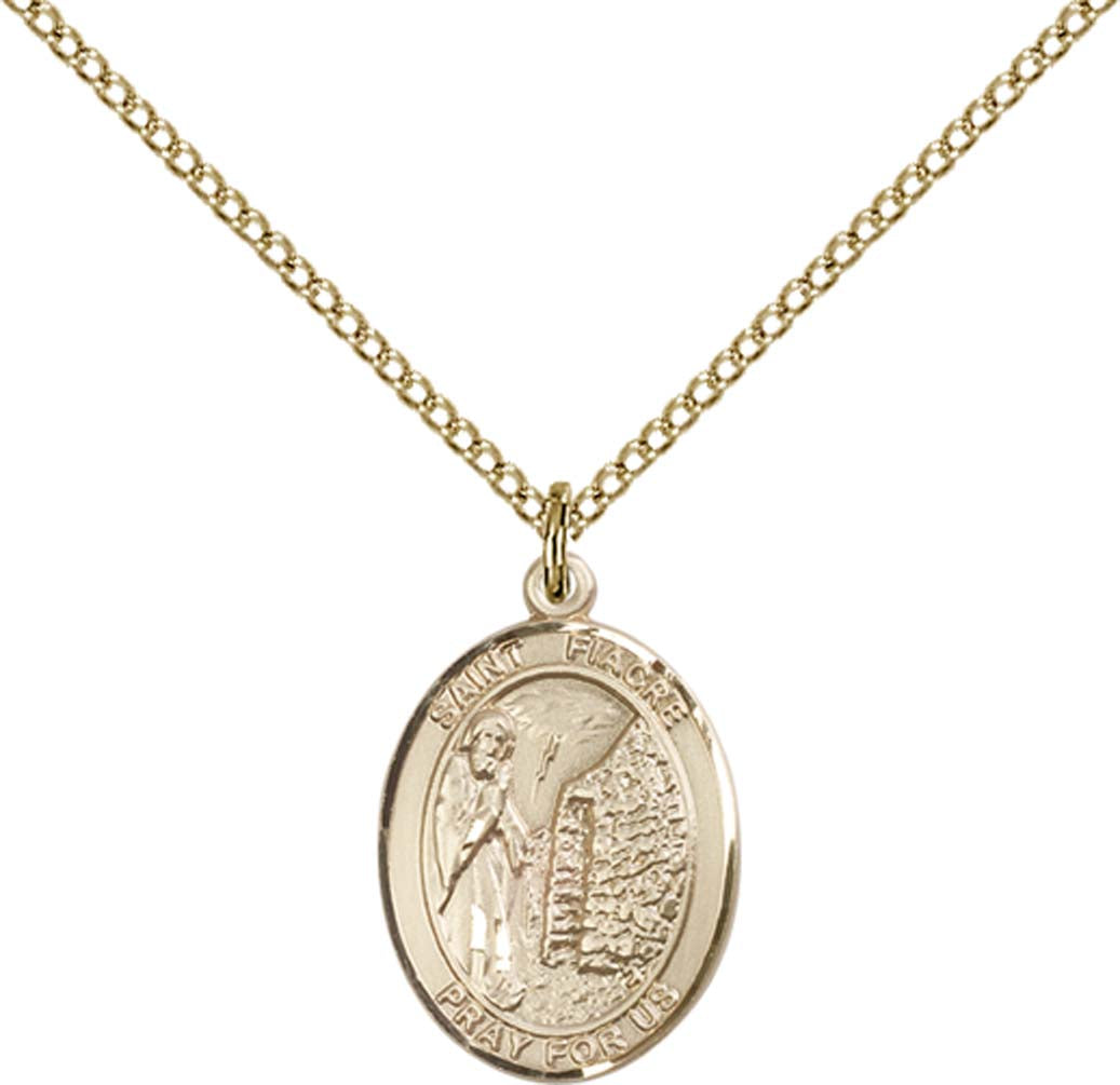 14kt Gold Filled St. Fiacre Pendant with 18 inch Gold Filled Light Curb Chain - Medium