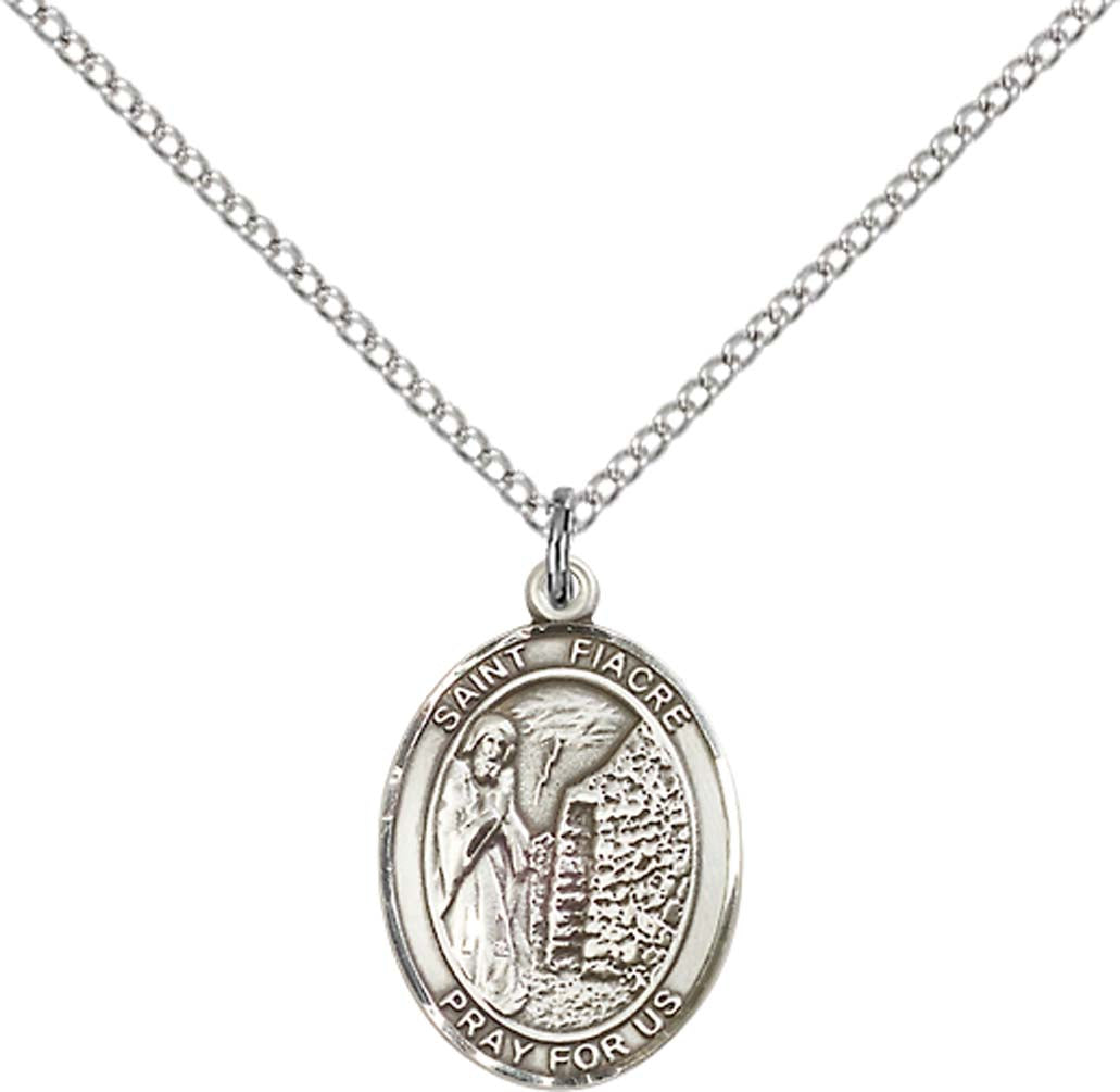 Sterling Silver St. Fiacre Pendant with 18 inch Sterling Silver Light Curb Chain - Medium