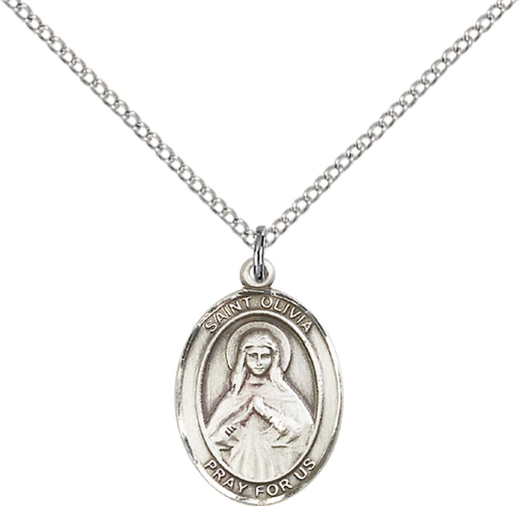 Sterling Silver St. Olivia Pendant with 18 inch Sterling Silver Light Curb Chain - Medium