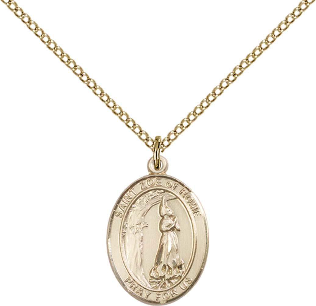 14kt Gold Filled St. Zoe of Rome Pendant with 18 inch Gold Filled Light Curb Chain - Medium