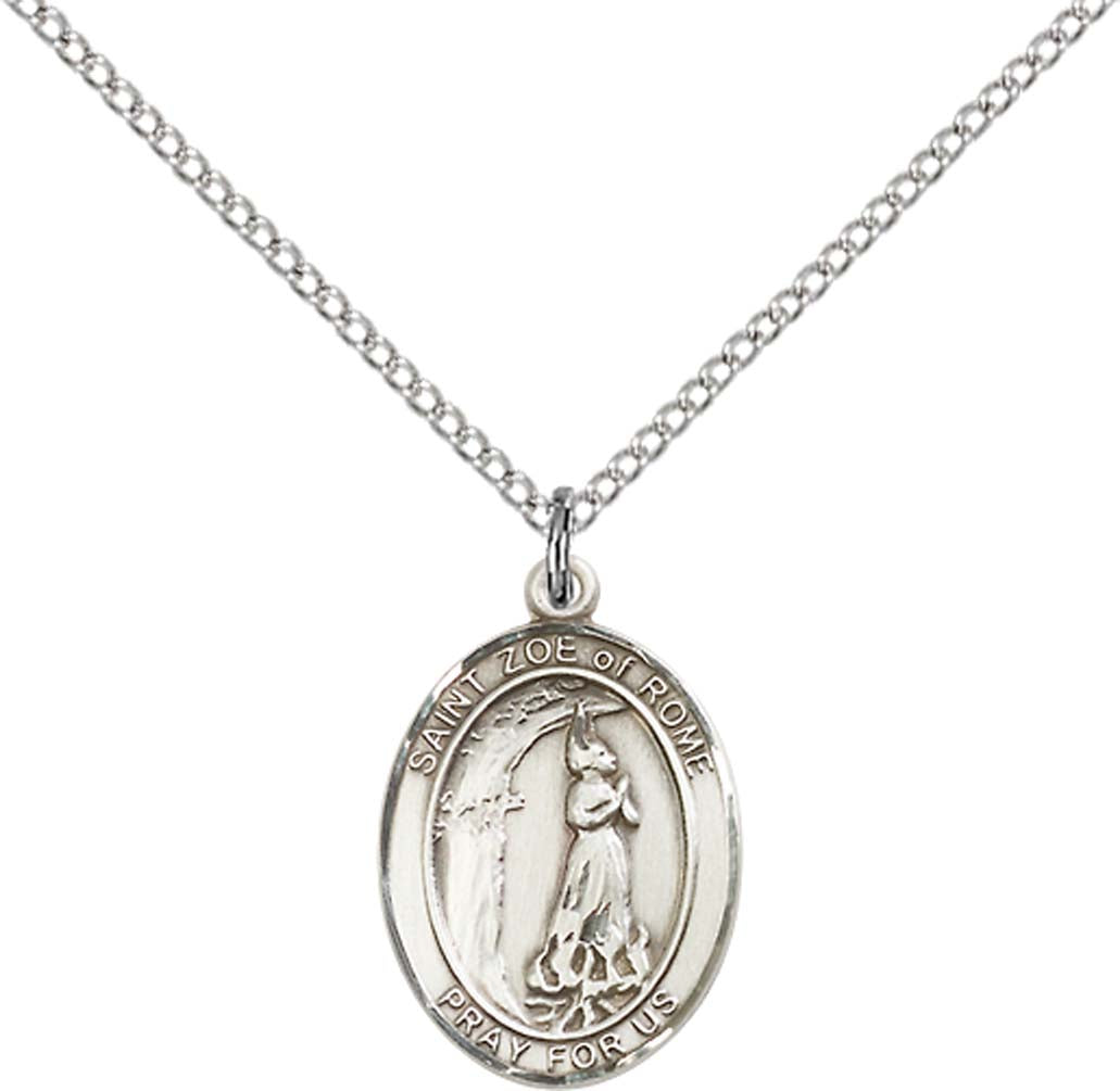 Sterling Silver St. Zoe of Rome Pendant with 18 inch Sterling Silver Light Curb Chain - Medium