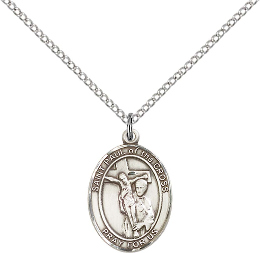 Sterling Silver St. Paul of the Cross Pendant with 18 inch Sterling Silver Light Curb Chain - Medium