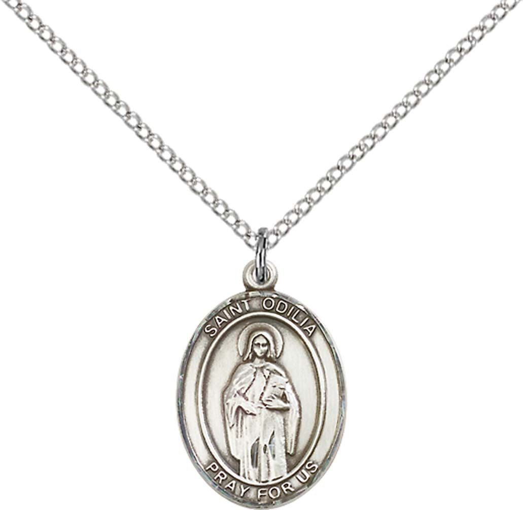 Sterling Silver St. Odilia Pendant with 18 inch Sterling Silver Light Curb Chain