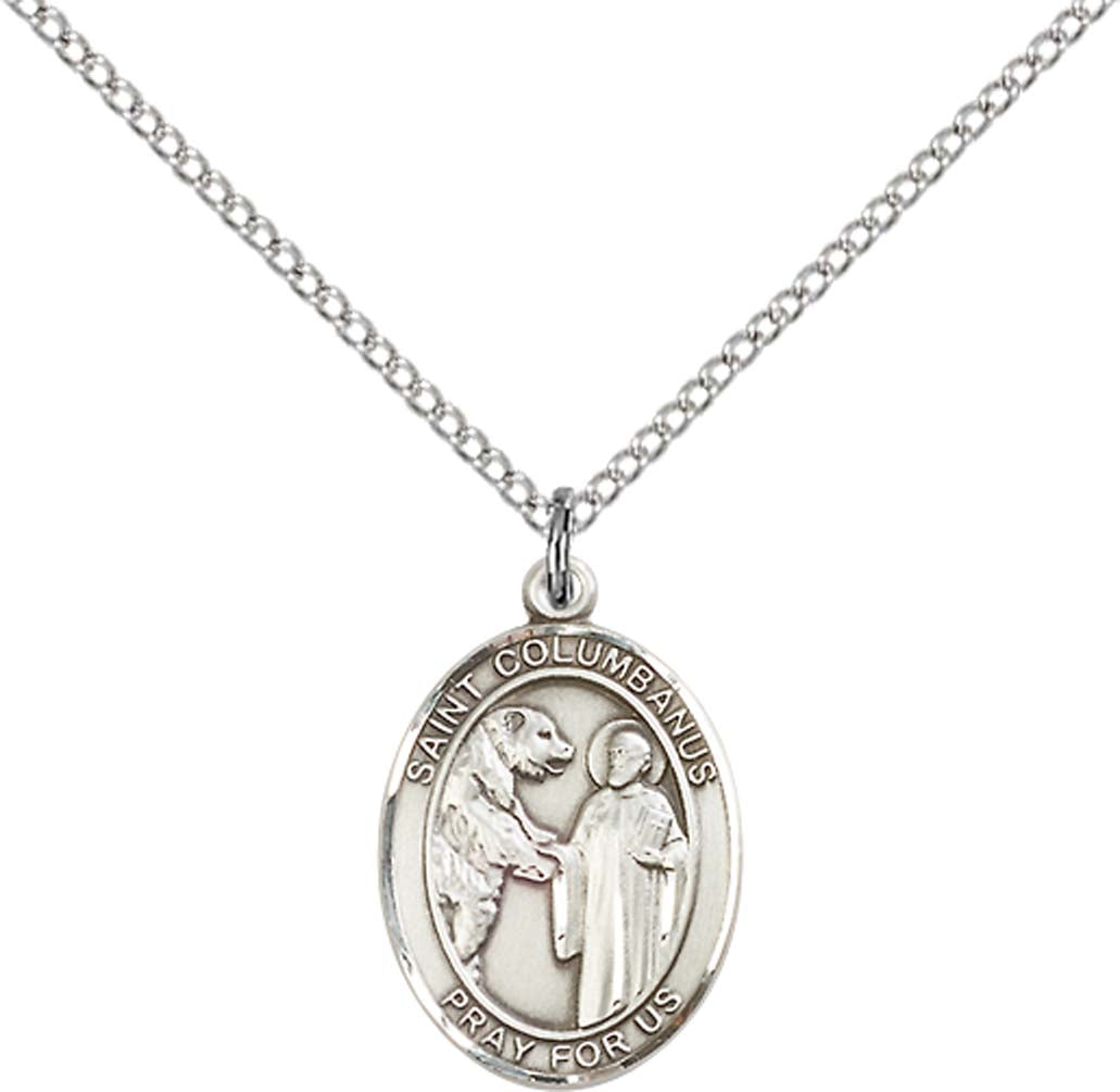 Sterling Silver St. Columbanus Pendant with 18 inch Sterling Silver Light Curb Chain - Medium