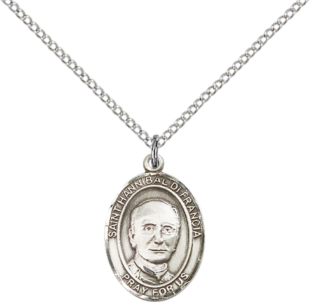 Sterling Silver St. Hannibal Pendant with 18 inch Sterling Silver Light Curb Chain