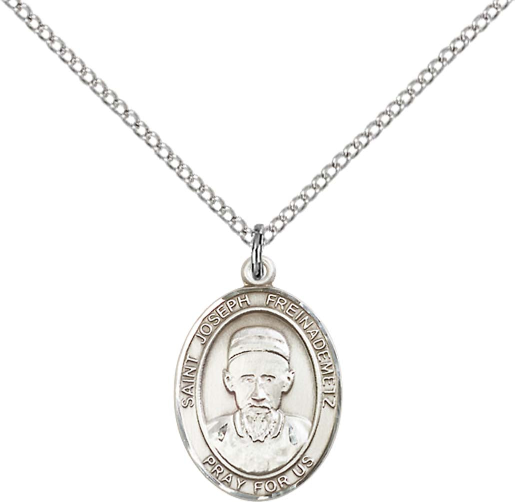 Sterling Silver St. Joseph Freinademetz Pendant with 18 inch Sterling Silver Light Curb Chain