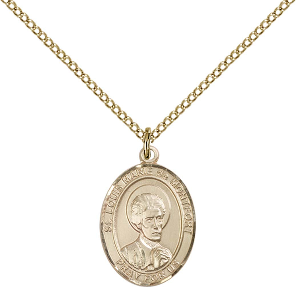 14kt Gold Filled St. Louis Marie De Montfort Pendant with 18 inch Gold Filled Light Curb Chain - Medium