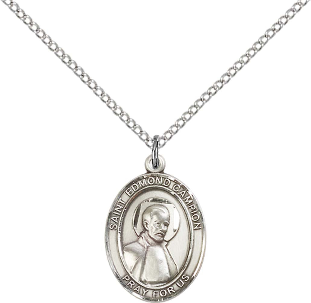 Sterling Silver St. Edmund Campion Pendant with 18 inch Sterling Silver Light Curb Chain