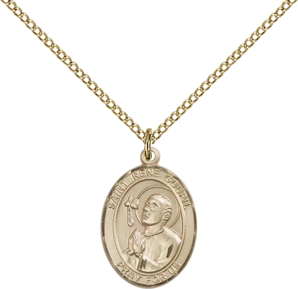 14kt Gold Filled St. Rene Goupil Pendant with 18 inch Gold Filled Light Curb Chain - Medium