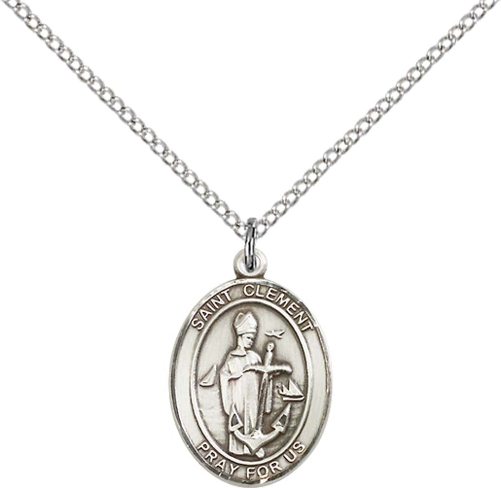 Sterling Silver St. Clement Pendant with 18 inch Sterling Silver Light Curb Chain - Medium