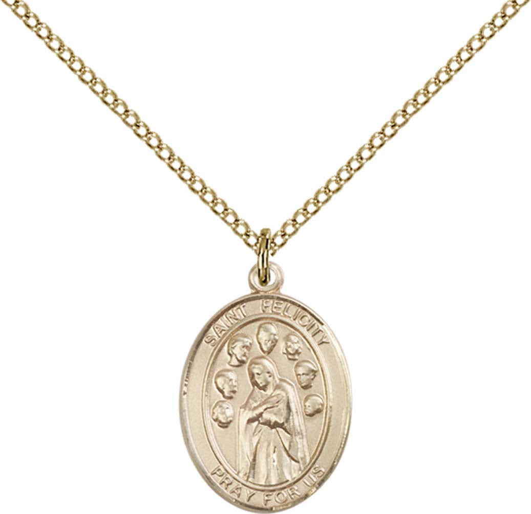 14kt Gold Filled St. Felicity Pendant with 18 inch Gold Filled Light Curb Chain - Medium