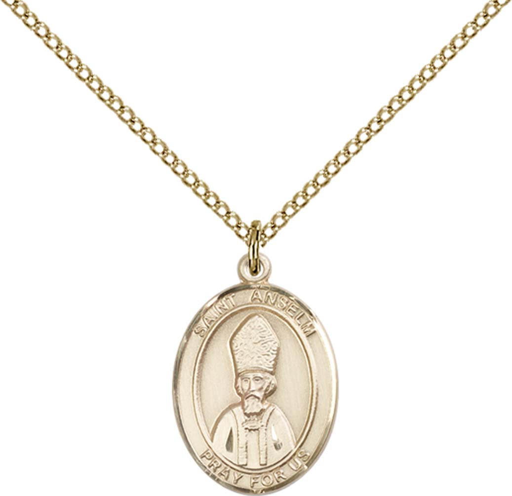 14kt Gold Filled St. Anselm of Canterbury Pendant with 18 inch Gold Filled Light Curb Chain