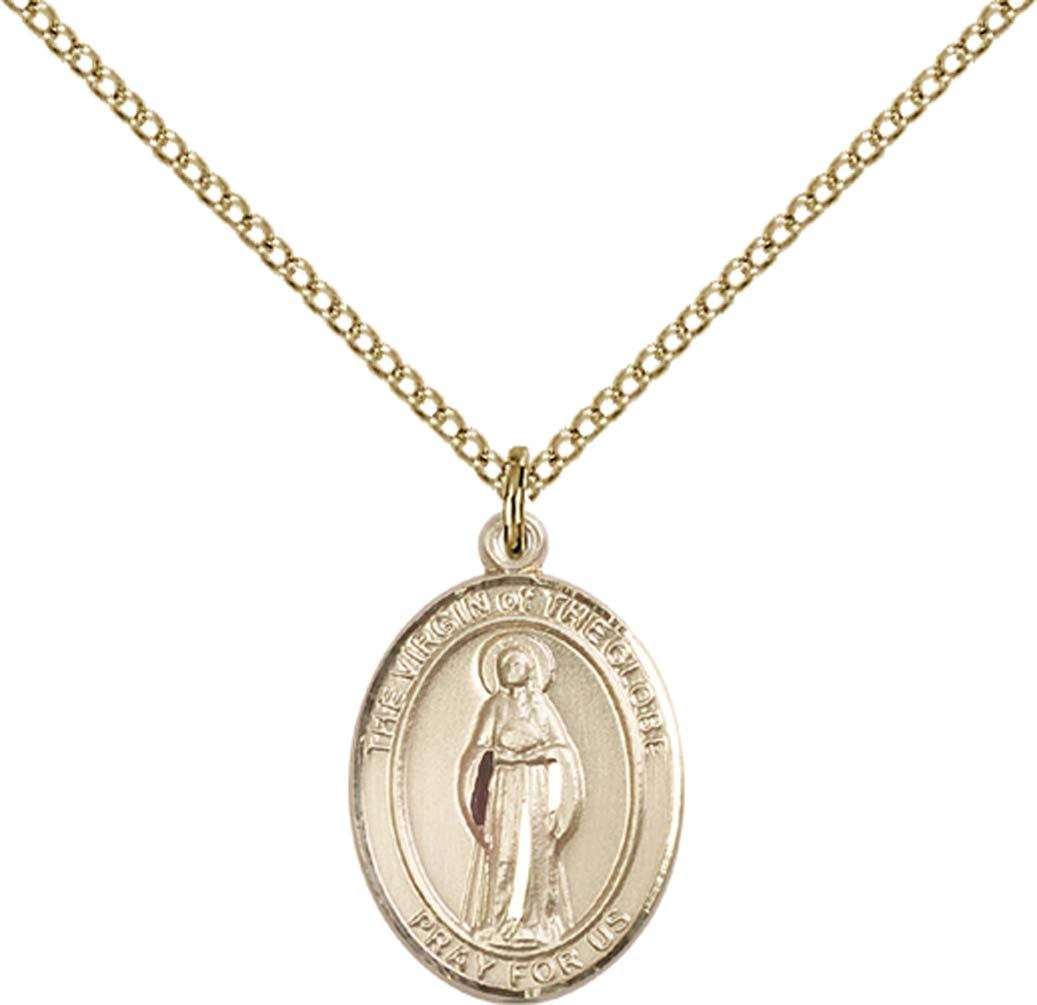 14kt Gold Filled Virgin of the Globe Pendant with 18 inch Gold Filled Light Curb Chain