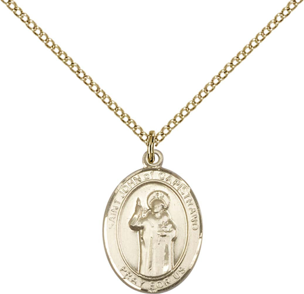 14kt Gold Filled St. John Of Capistrano Pendant with 18 inch Gold Filled Light Curb Chain