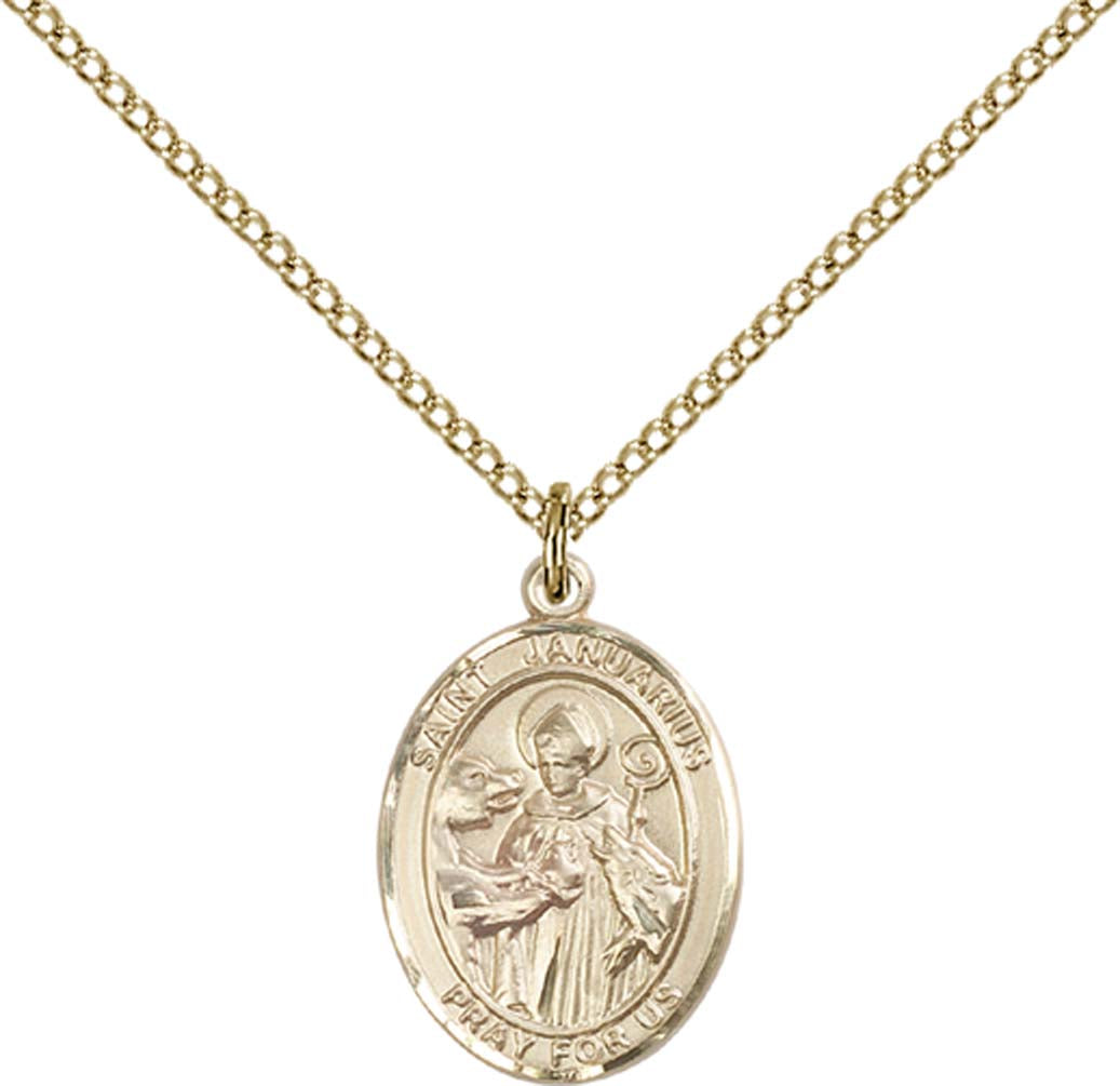 14kt Gold Filled St. Januarius Pendant with 18 inch Gold Filled Light Curb Chain - Medium
