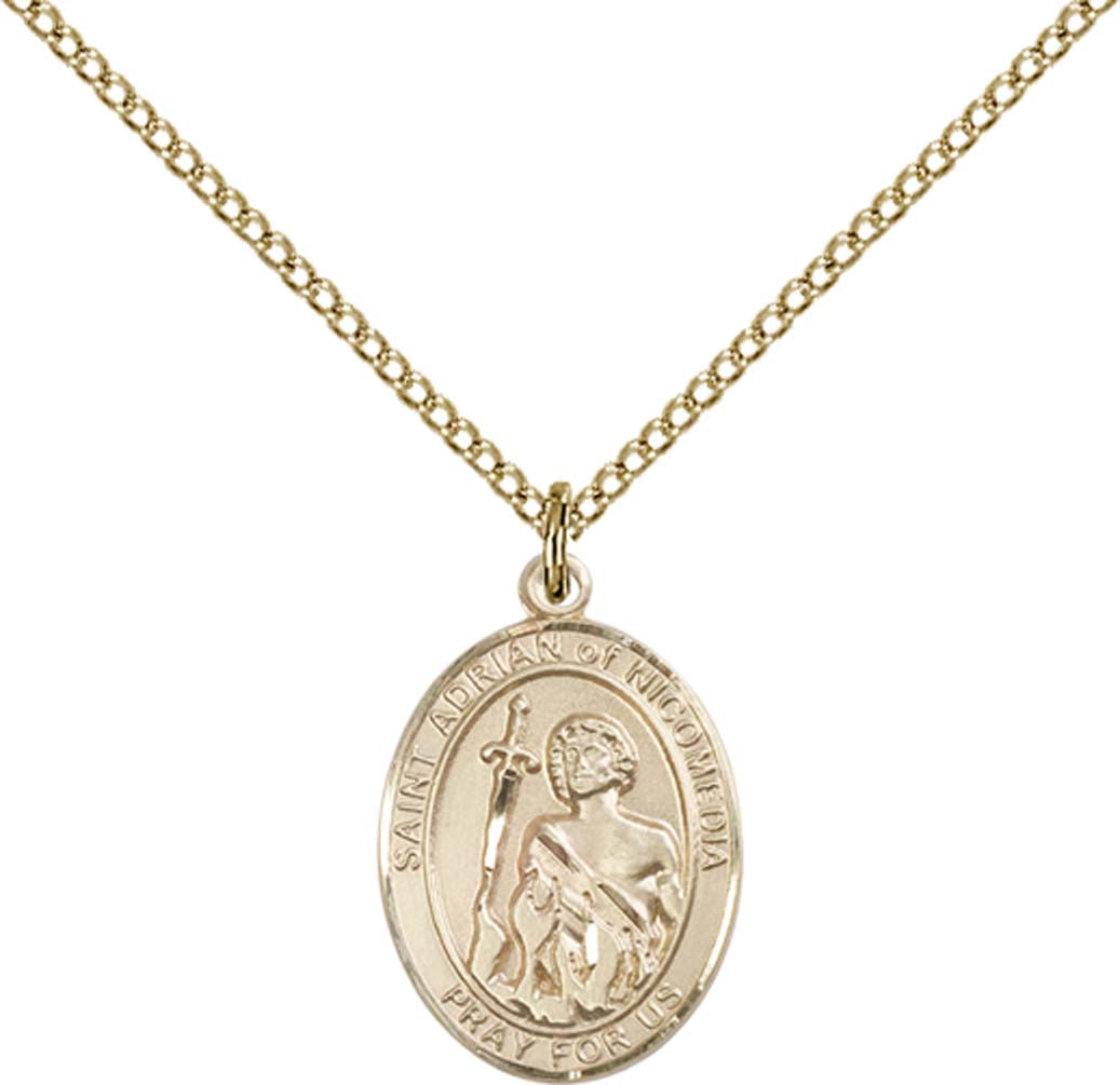14kt Gold Filled St. Adrian of Nicomedia Pendant with 18 inch Gold Filled Light Curb Chain