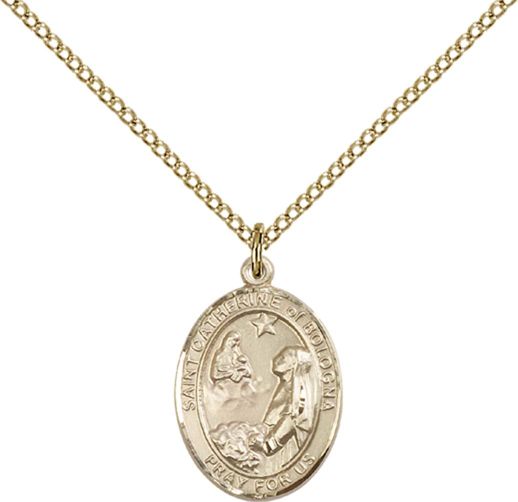 14kt Gold Filled St. Catherine of Bologna Pendant with 18 inch Gold Filled Light Curb Chain