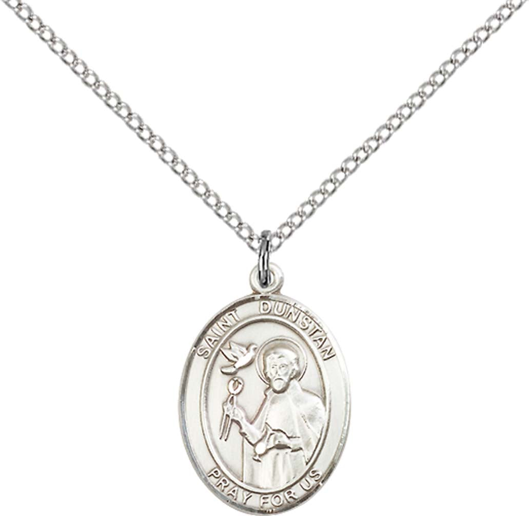 Sterling Silver St. Dunstan Pendant with 18 inch Sterling Silver Light Curb Chain - Medium