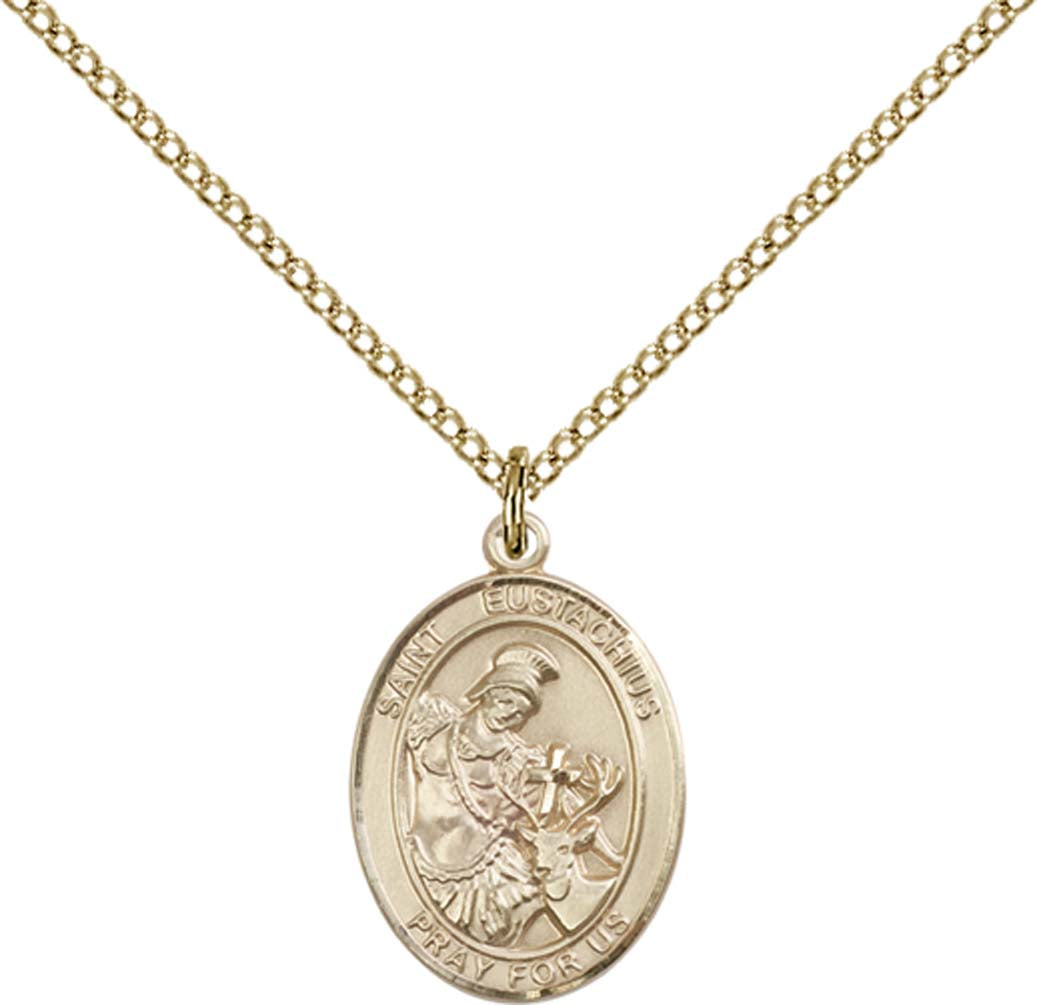 14kt Gold Filled St. Eustachius Pendant with 18 inch Gold Filled Light Curb Chain
