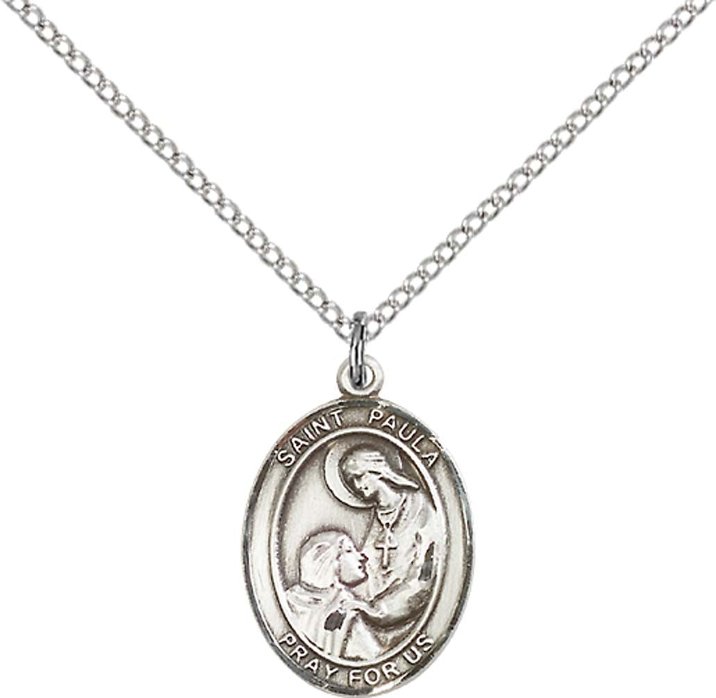Sterling Silver St. Paula Pendant with 18 inch Sterling Silver Light Curb Chain - Medium