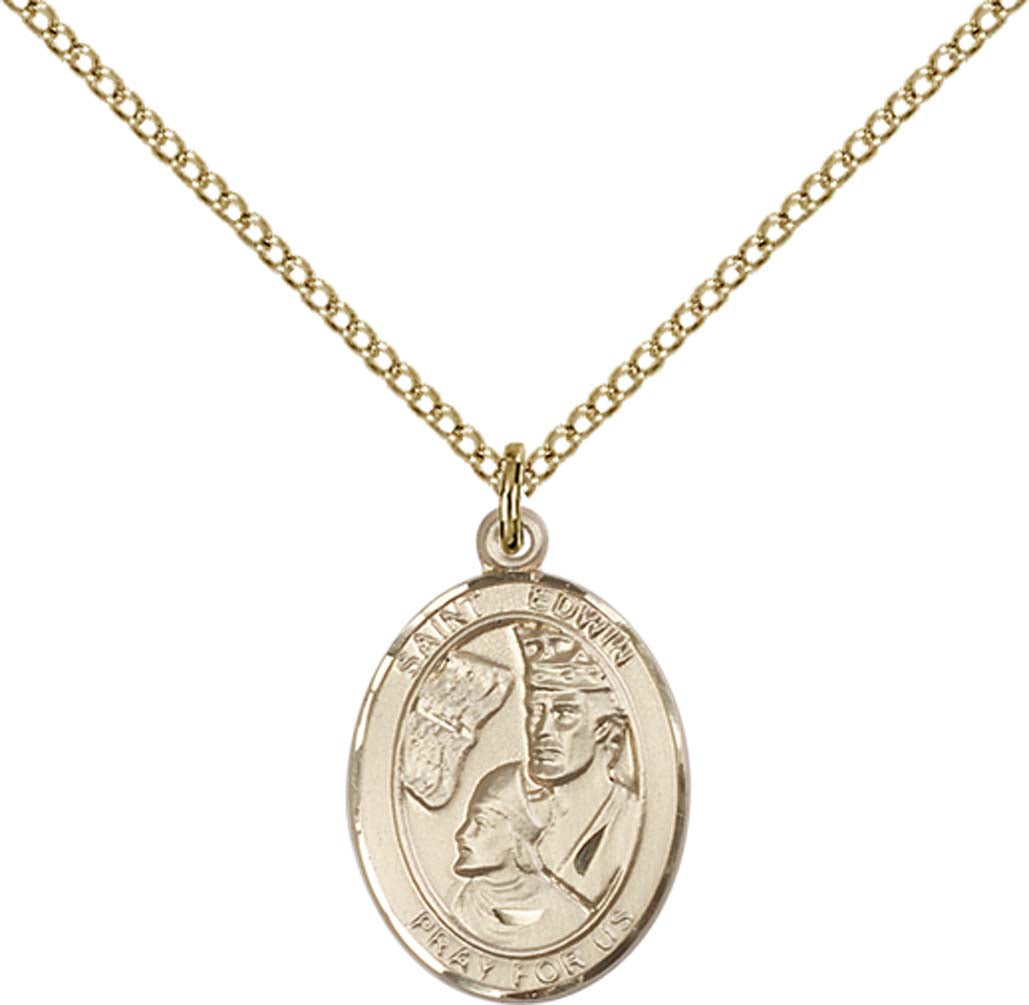 14kt Gold Filled St. Edwin Pendant with 18 inch Gold Filled Light Curb Chain - Medium