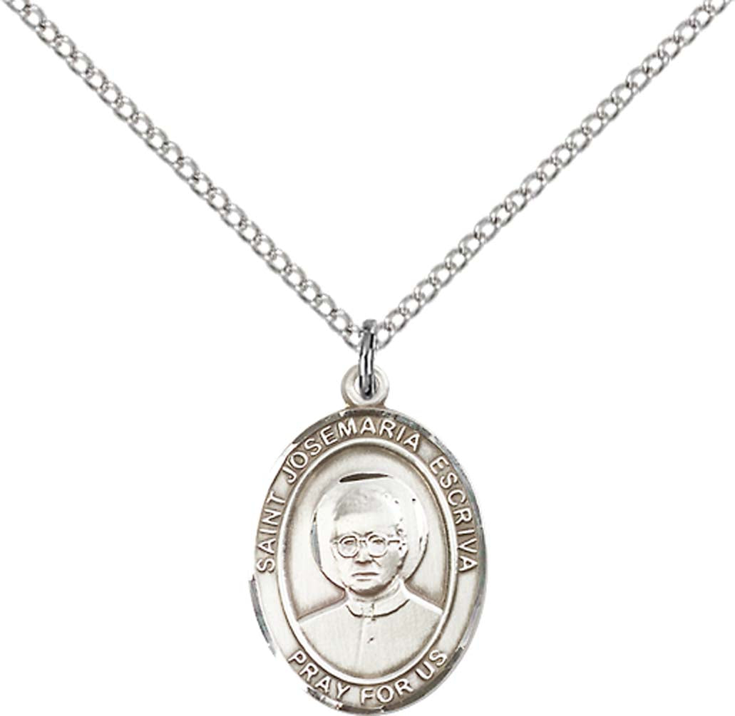 Sterling Silver St. Josemaria Escriva Pendant with 18 inch Sterling Silver Light Curb Chain - Medium