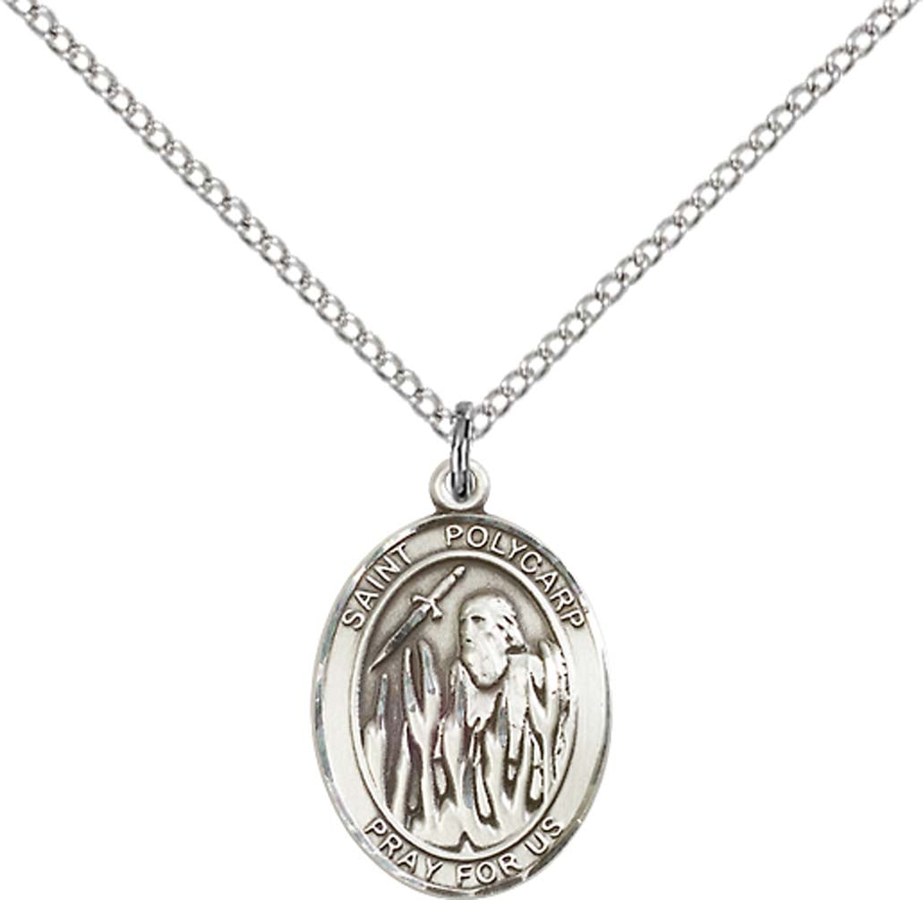 Sterling Silver St. Polycarp of Smyrna Pendant with 18 inch Sterling Silver Light Curb Chain