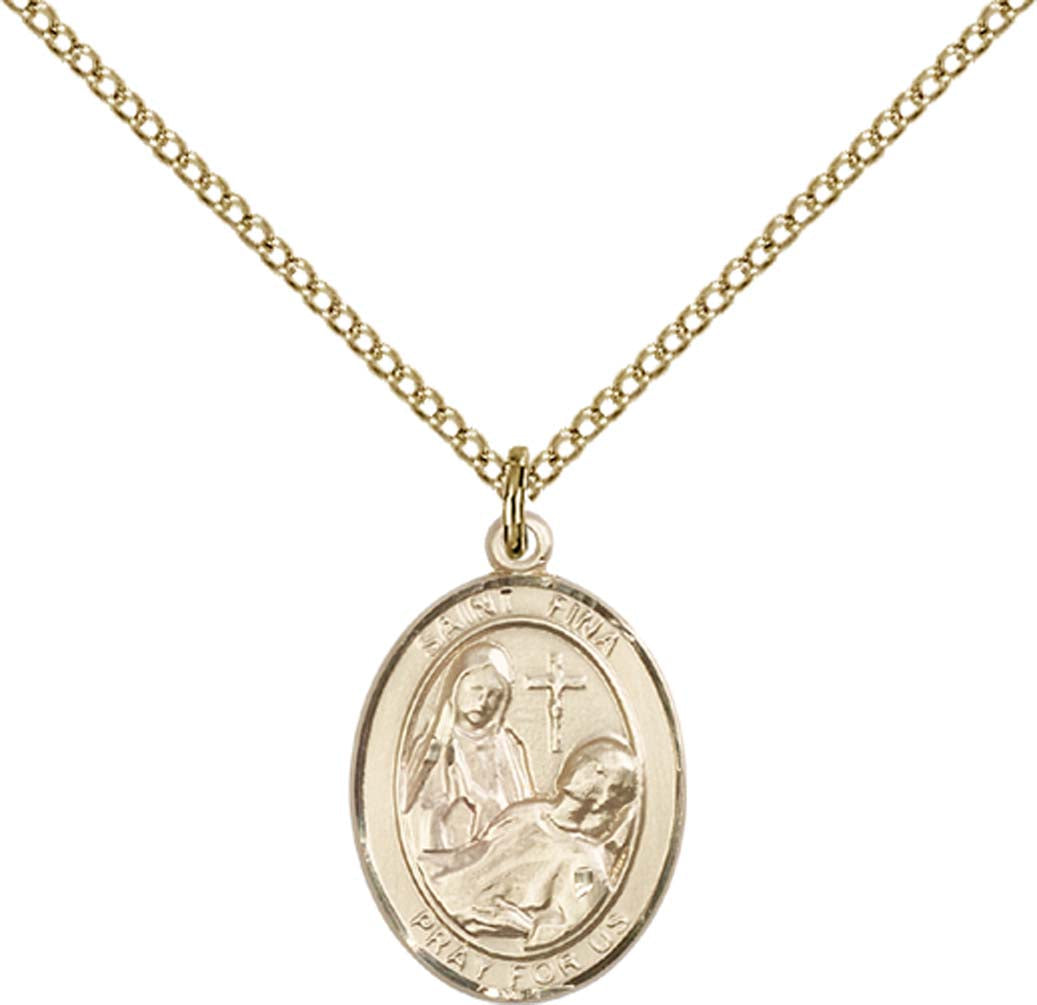 14kt Gold Filled St. Fina Pendant with 18 inch Gold Filled Light Curb Chain