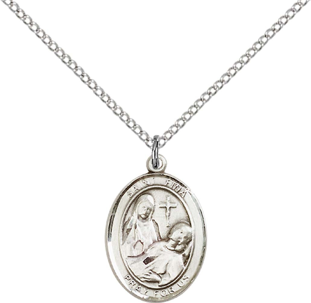 Sterling Silver St. Fina Pendant with 18 inch Sterling Silver Light Curb Chain