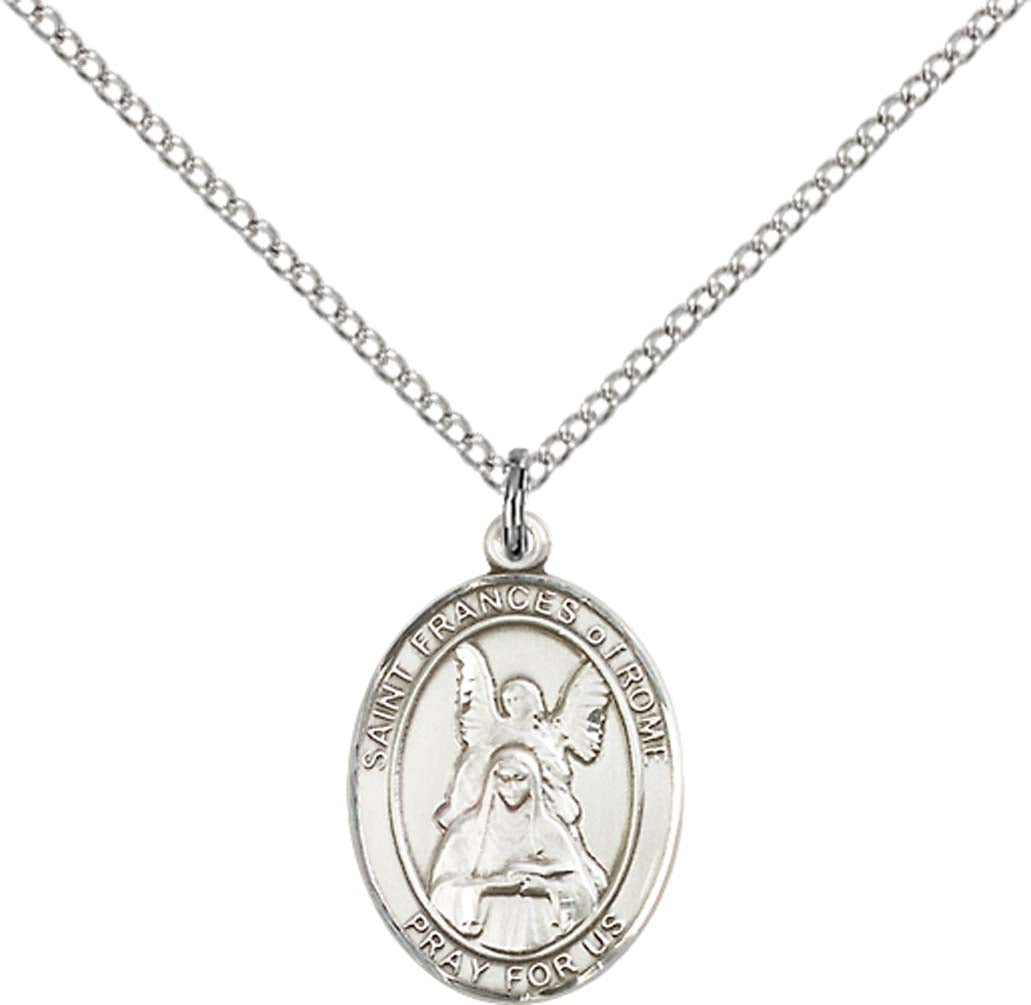 Sterling Silver St. Frances of Rome Pendant with 18 inch Sterling Silver Light Curb Chain - Medium