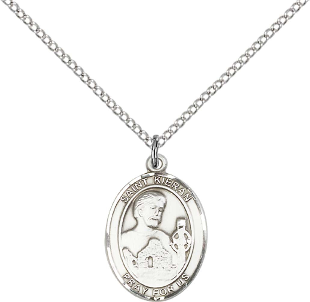 Sterling Silver St. Kieran Pendant with 18 inch Sterling Silver Light Curb Chain