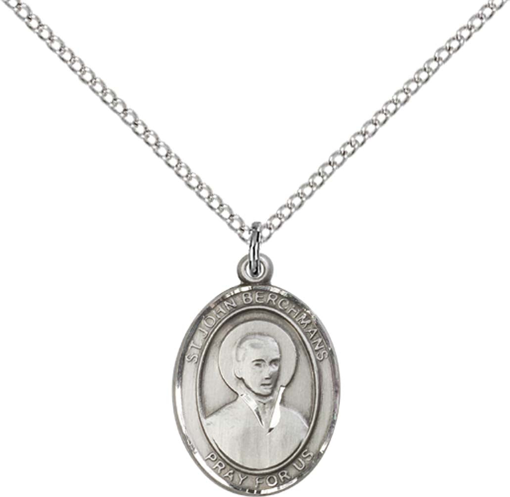 Sterling Silver St. John Berchmans Pendant with 18 inch Sterling Silver Light Curb Chain