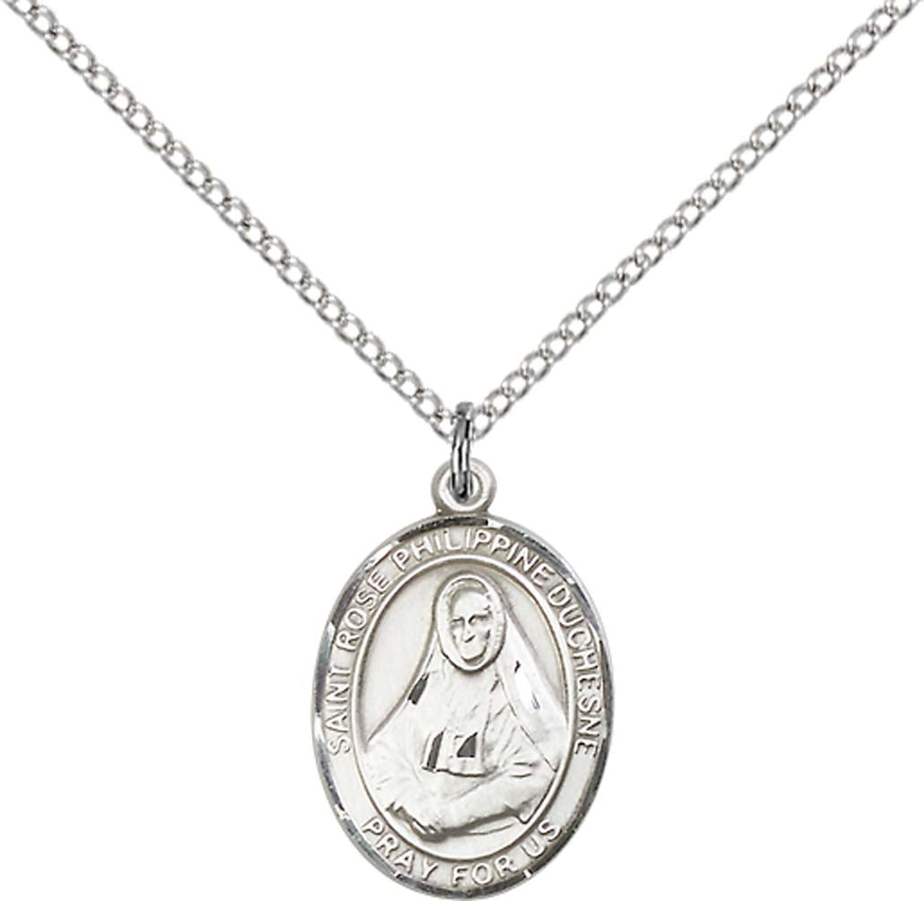 Sterling Silver St. Rose Philippine Pendant with 18 inch Sterling Silver Light Curb Chain - Medium