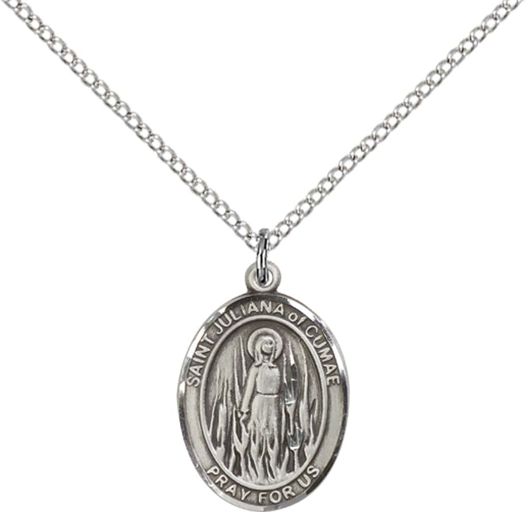 Sterling Silver St. Juliana Pendant with 18 inch Sterling Silver Light Curb Chain