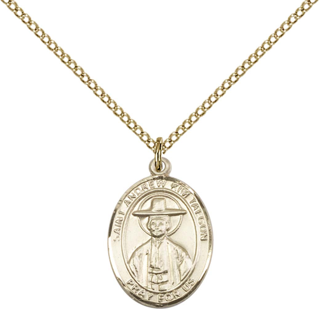 14kt Gold Filled St. Andrew Kim Taegon Pendant with 18 inch Gold Filled Light Curb Chain