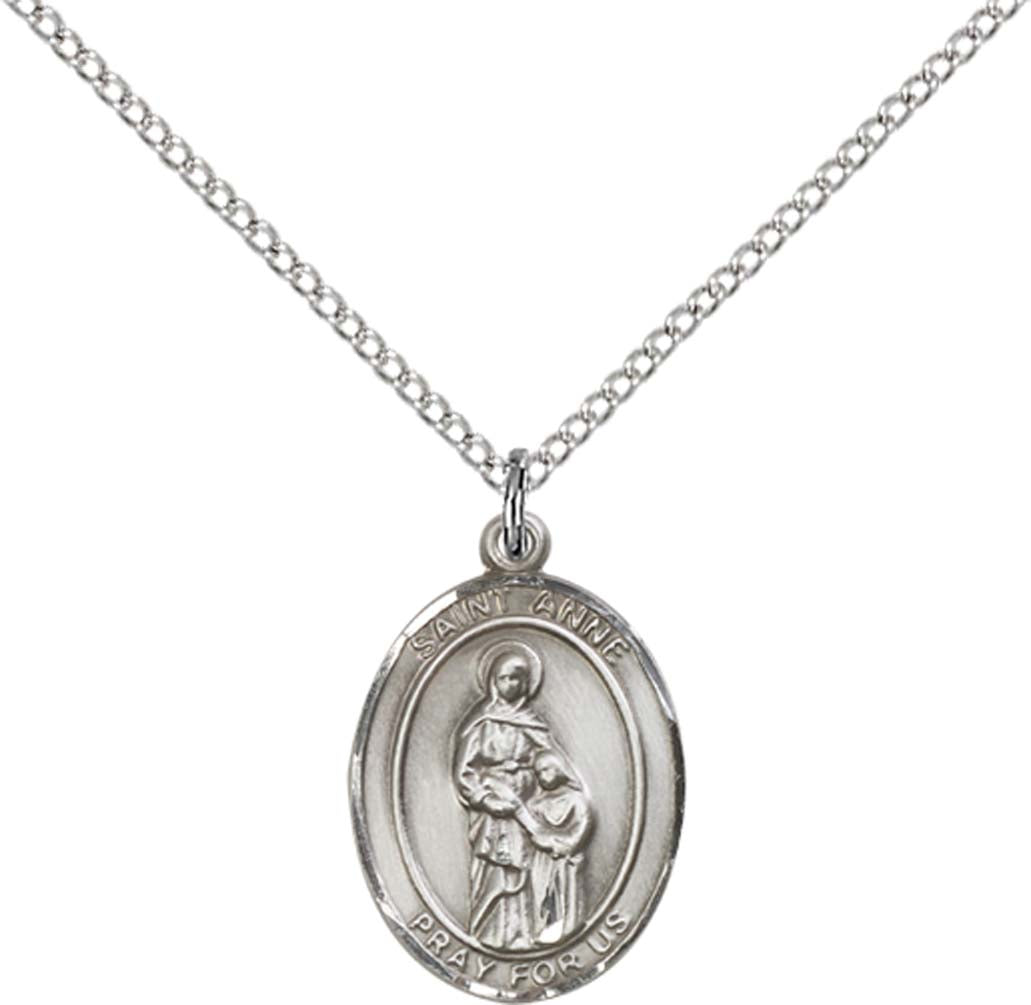 Sterling Silver St. Anne Pendant with 18 inch Sterling Silver Light Curb Chain