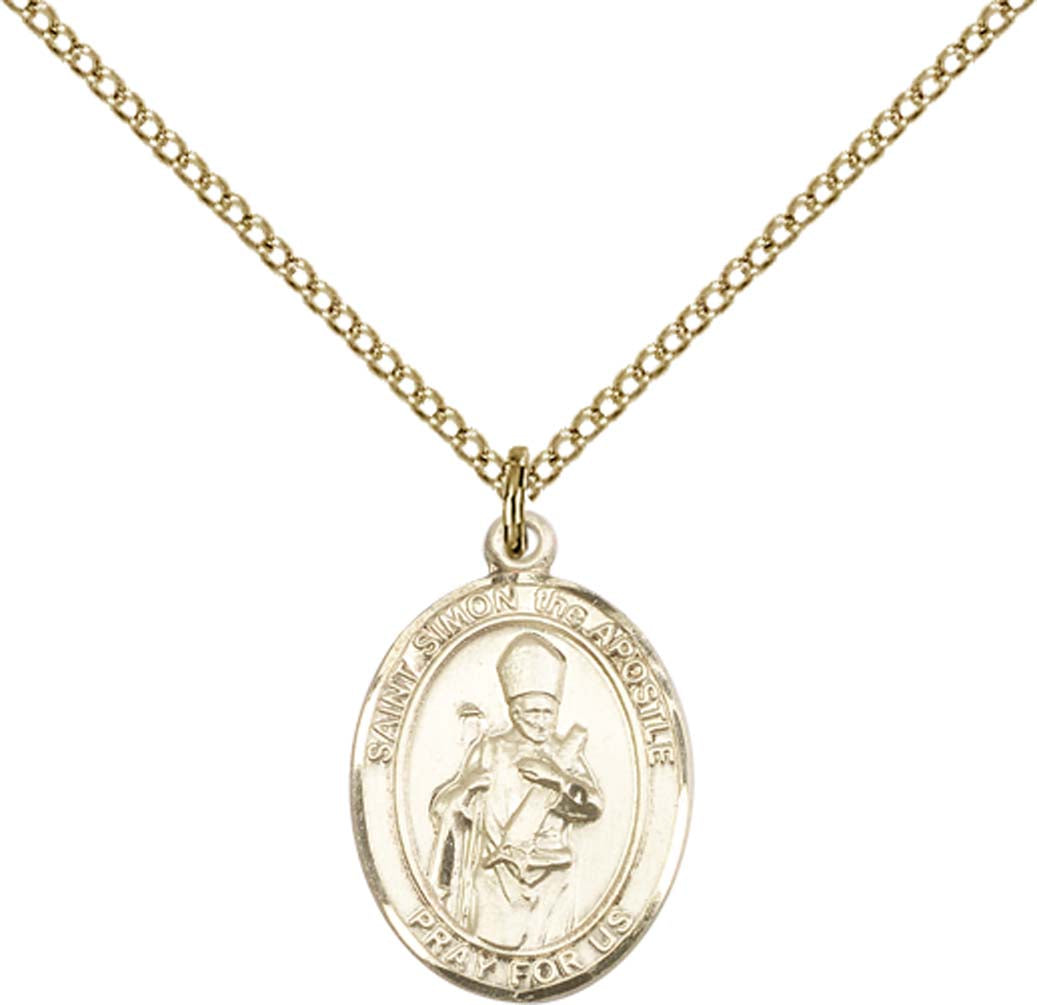 14kt Gold Filled St. Simon Pendant with 18 inch Gold Filled Light Curb Chain