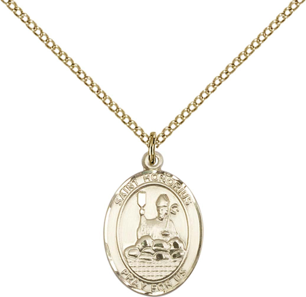 14kt Gold Filled St. Honorius Pendant with 18 inch Gold Filled Light Curb Chain
