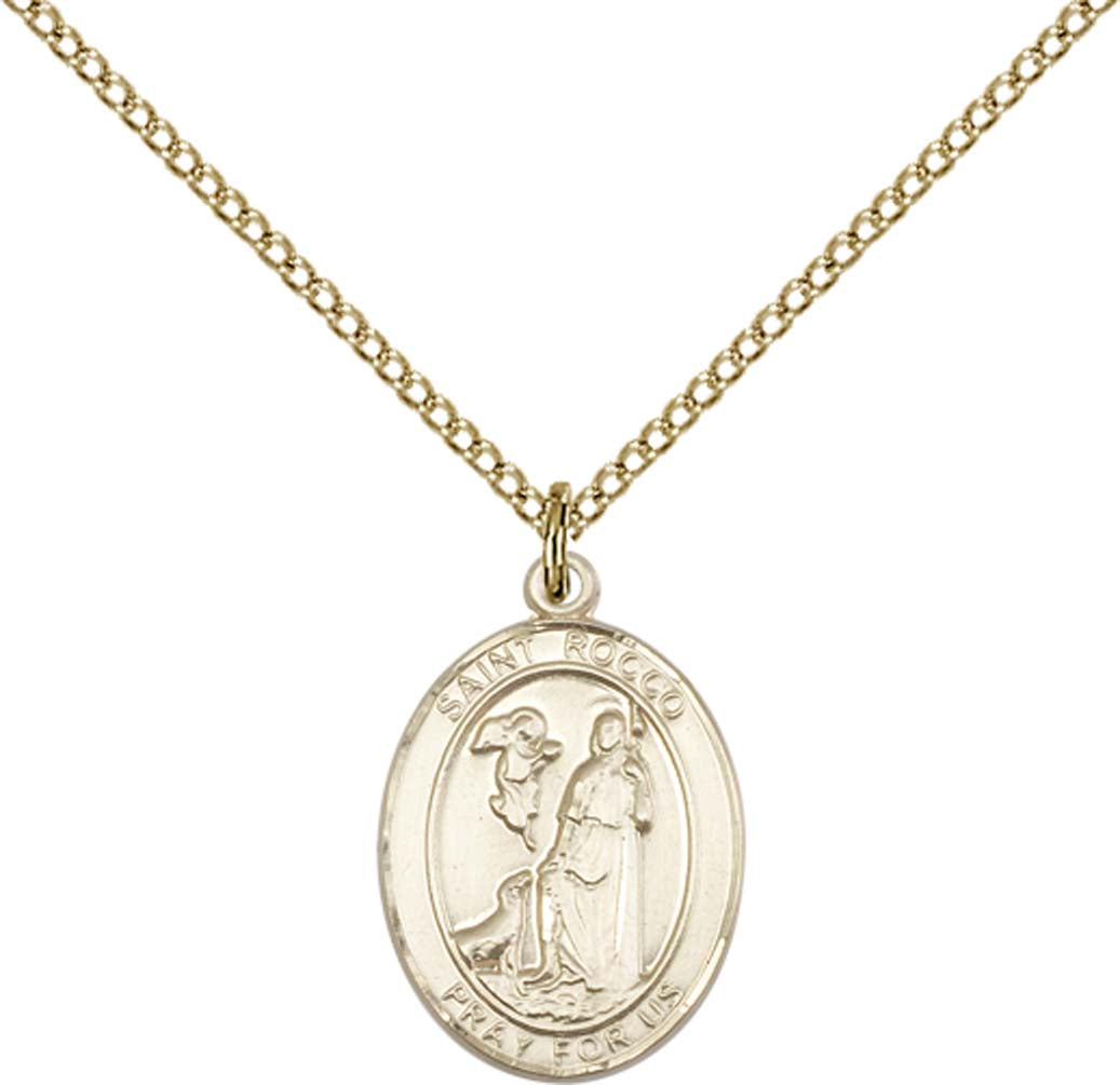 14kt Gold Filled St. Rocco Pendant with 18 inch Gold Filled Light Curb Chain